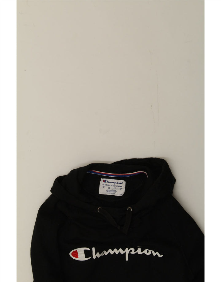 CHAMPION Womens Graphic Hoodie Jumper UK 14 Medium Black Polyester Vintage Champion and Second-Hand Champion from Messina Hembry 