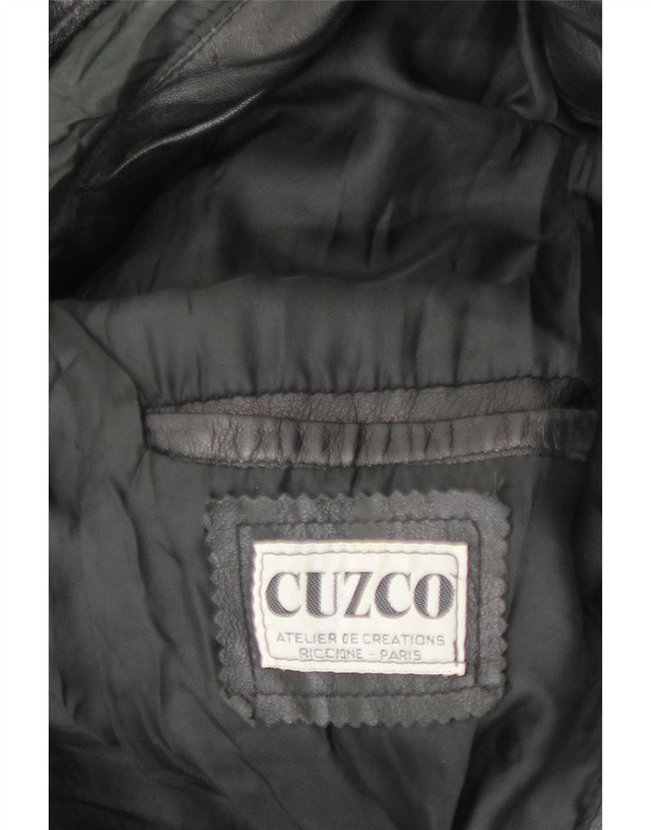 Giacca in pelle con cappuccio vintage da uomo UK 42 XL nera