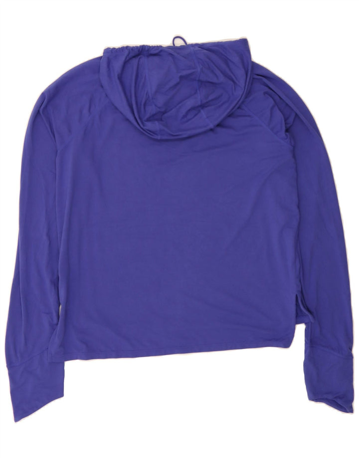REEBOK Womens Crop Graphic Hoodie Jumper UK 14 Medium Blue Polyester Vintage Reebok and Second-Hand Reebok from Messina Hembry 
