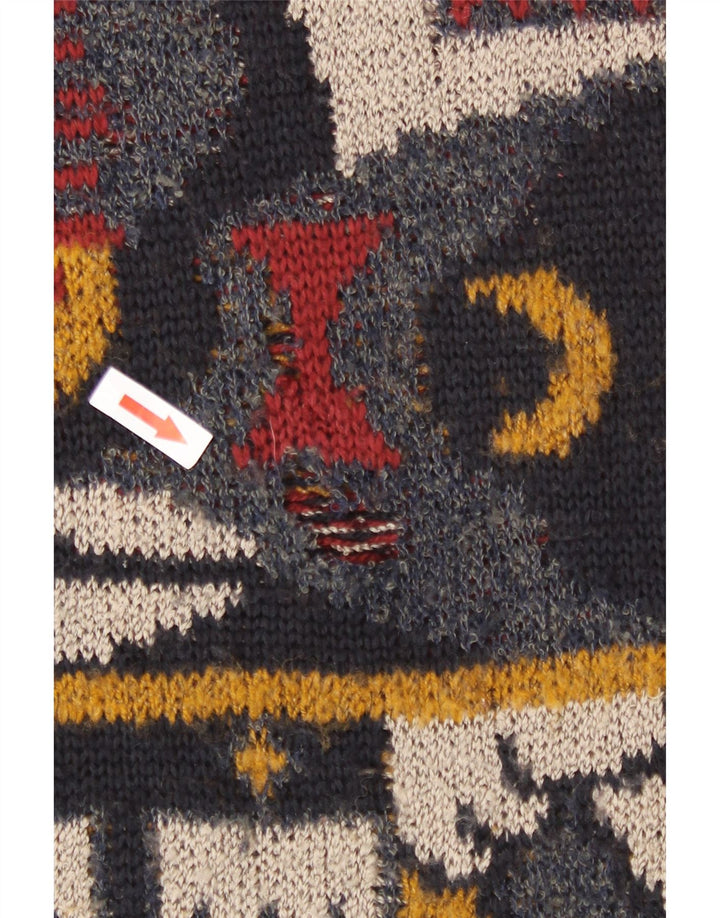Maglione maglione girocollo da uomo vintage grande motivo geometrico multicolore