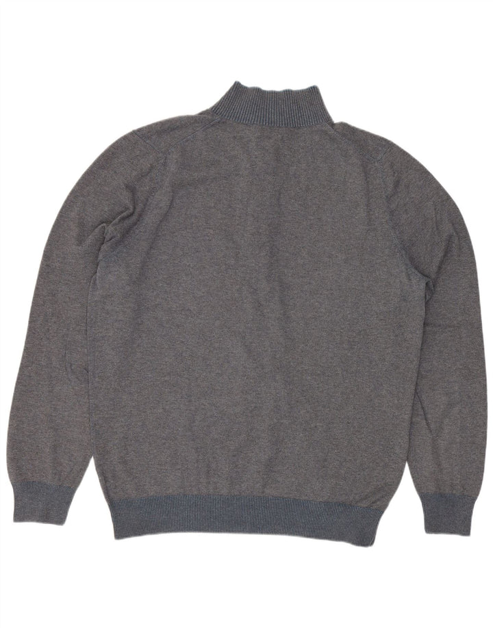 Massimo Dutti Maglione da uomo con collo a bottoni, grande cotone grigio