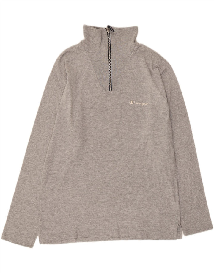 Champion Top da uomo con zip e collo a maniche lunghe in cotone grigio piccolo