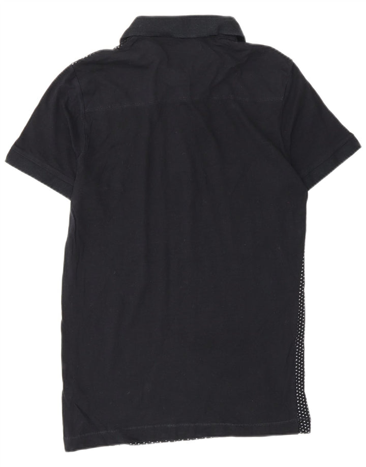 FRENCH CONNECTION Mens Abstract Pattern Polo Shirt Small Navy Blue Cotton