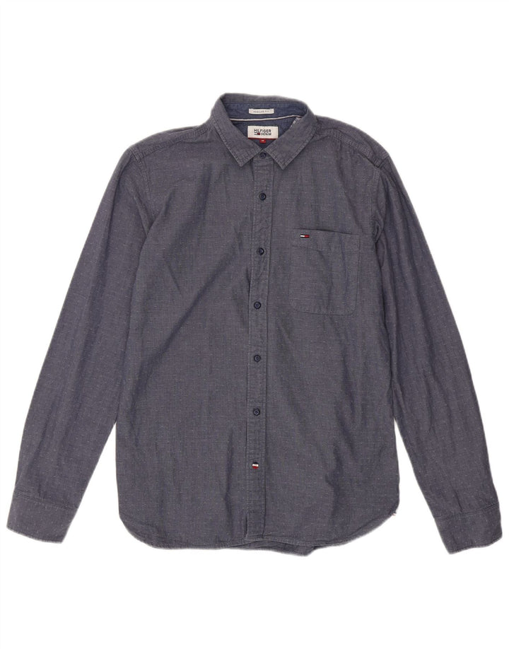 TOMMY HILFIGER Camicia da uomo vestibilità regolare cotone maculato blu navy medio