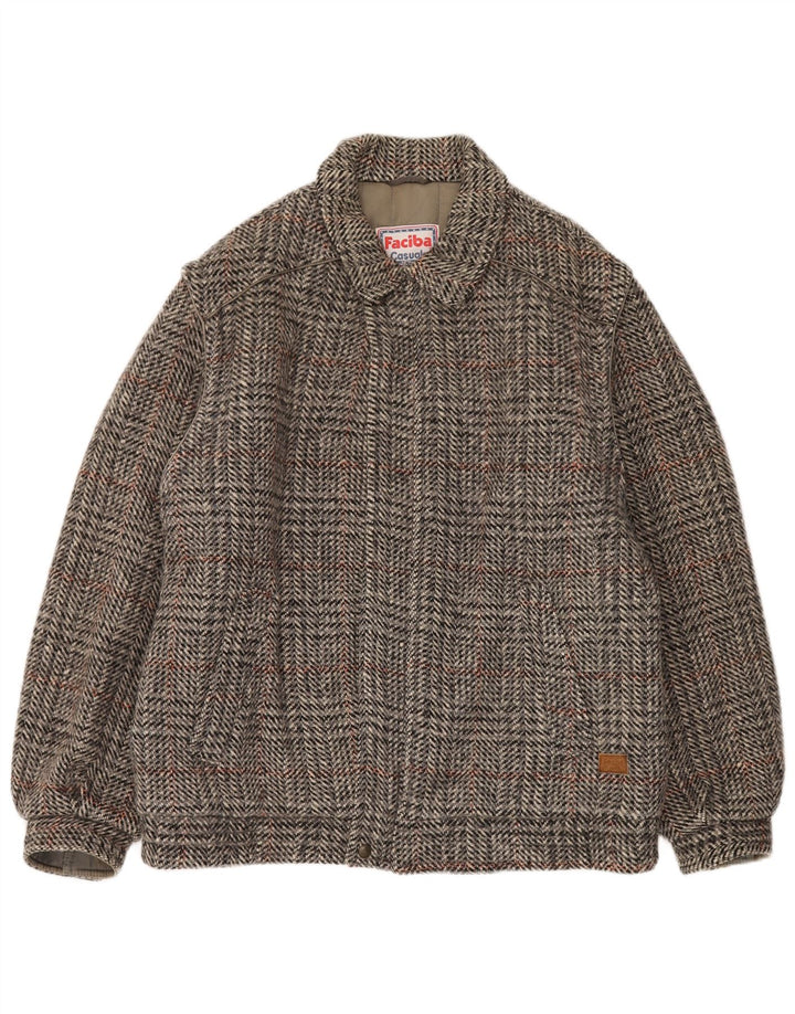 Giubbotto Bomber Uomo Faciba IT 50 Large Grigio Check Lana