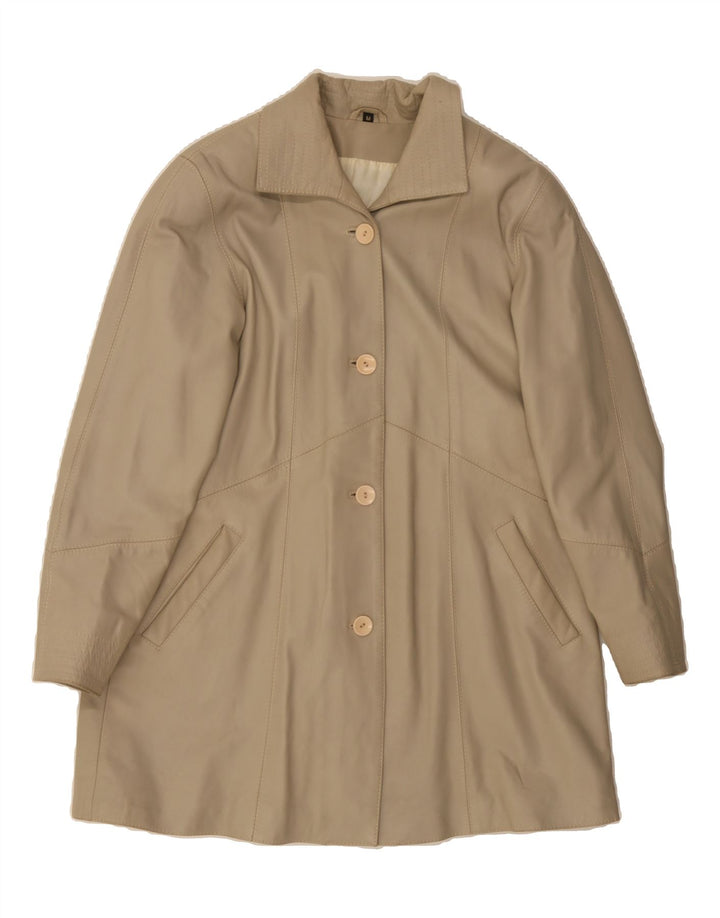 VINTAGE Womens Leather Coat UK 14 Medium Beige Leather Vintage Vintage and Second-Hand Vintage from Messina Hembry 