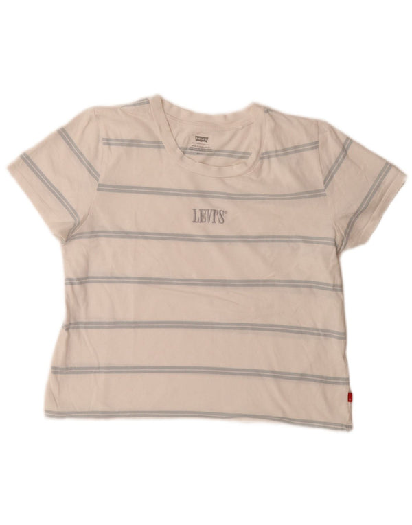 Levi's T-shirt grafica corta da donna Top UK 10 Small White Striped