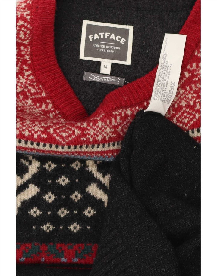 Fat Face Maglione da uomo con scollo a barca Maglione in lana Fair Isle grigio medio