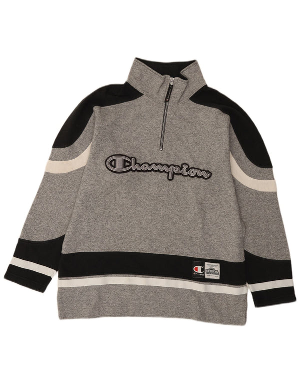 Felpa Champion da uomo con grafica con zip e collo, maglione piccolo grigio a blocchi di colore