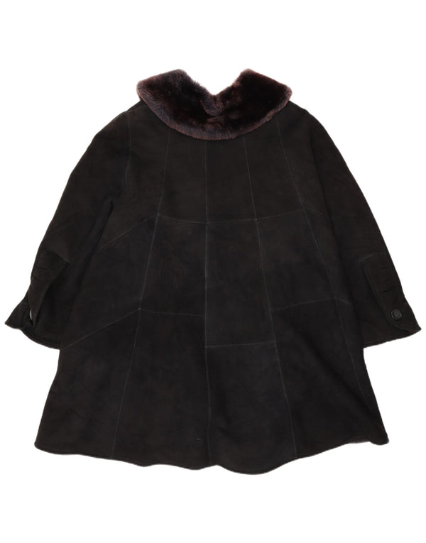 Cappotto in shearling oversize da donna VINTAGE UK 22 3XL Patchwork nero