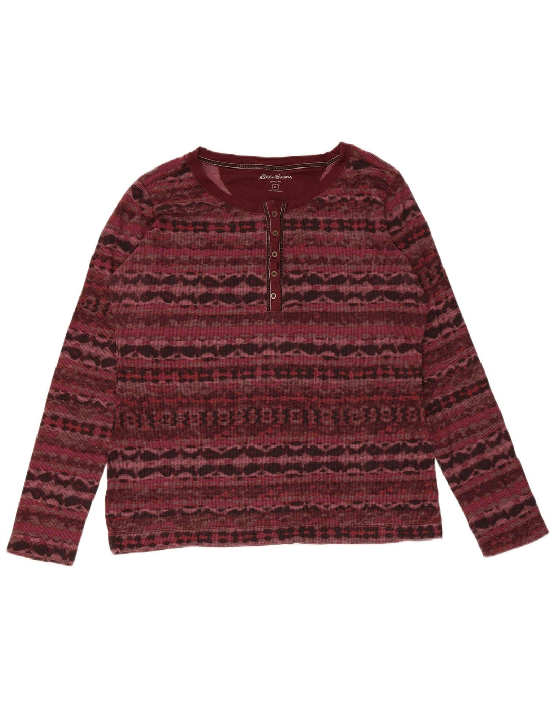 Eddie Bauer Top da donna a maniche lunghe UK 18 XL Borgogna Cotone geometrico