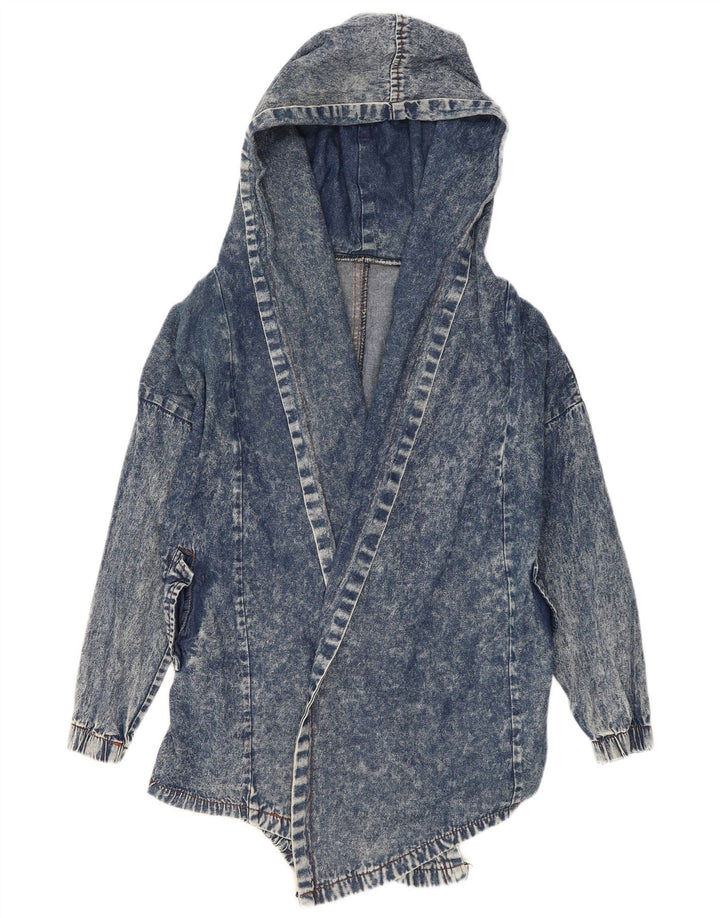 Giacca di jeans aperta da donna vintage con cappuccio UK 16 grande blu