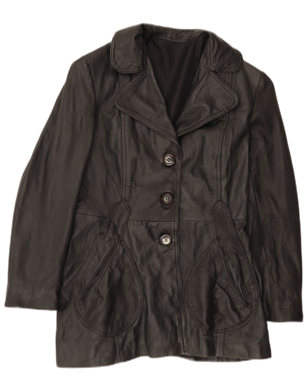 Giacca in pelle vintage da donna UK 12 media nera
