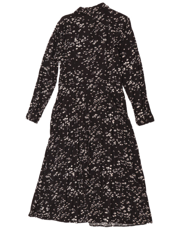 Abito camicia da donna a maniche lunghe maxi Warehouse UK 12 medio nero floreale