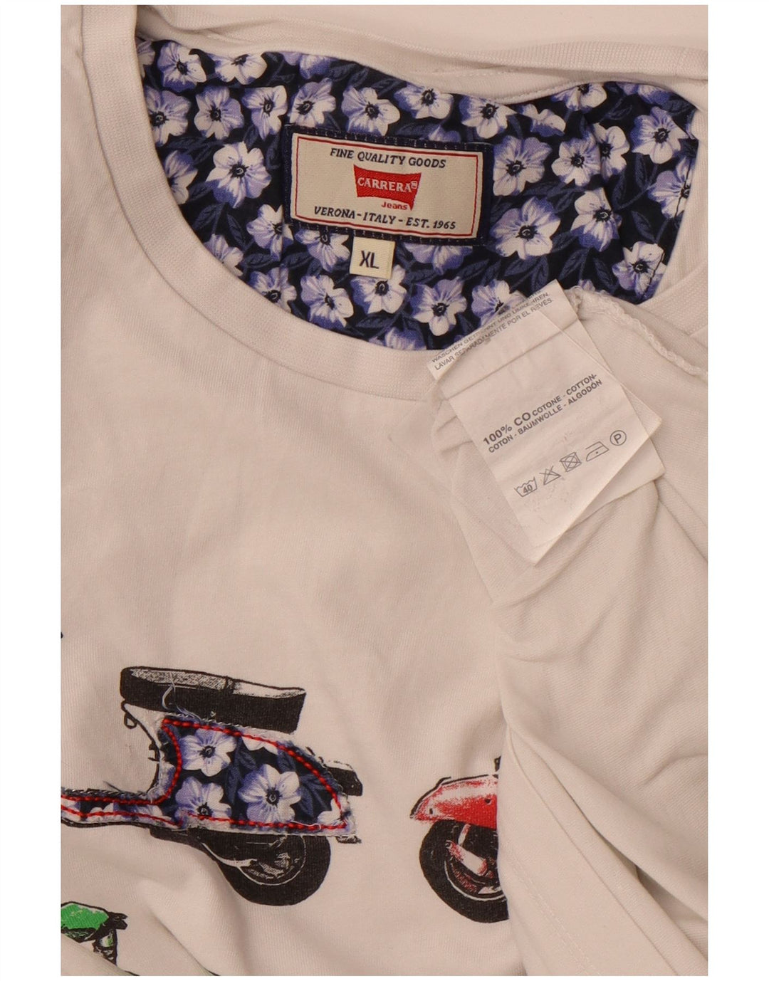 T-shirt grafica da uomo CARRERA Top XL in cotone bianco