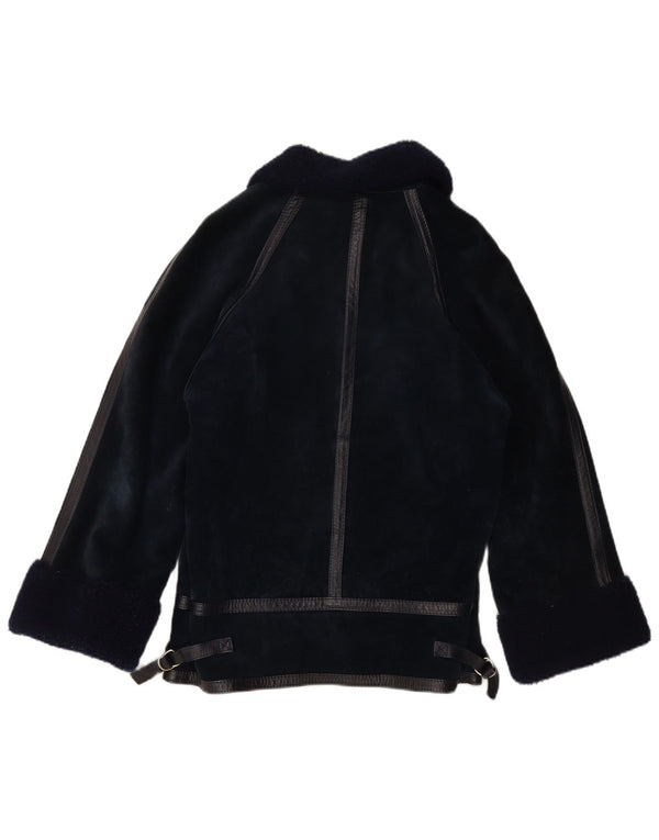 Giubbotto Shearling da donna VINTAGE IT 44 Medio in pelle blu navy