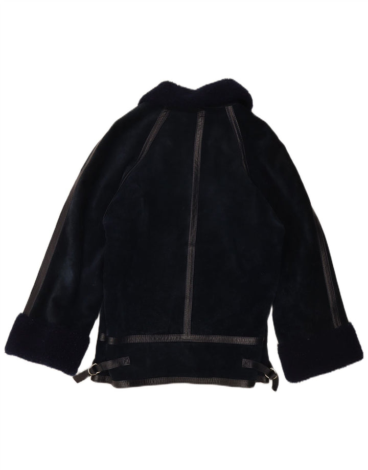 Giubbotto Shearling da donna VINTAGE IT 44 Medio in pelle blu navy