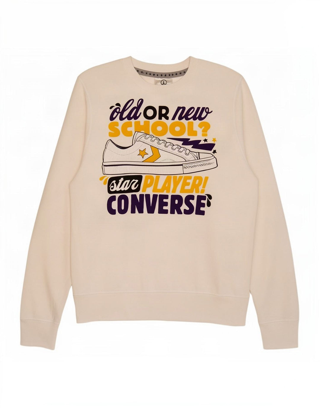 Felpa grafica da uomo Converse Maglione in cotone bianco medio