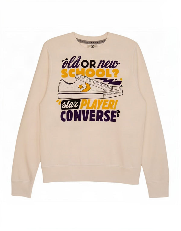 Felpa grafica da uomo Converse Maglione in cotone bianco medio