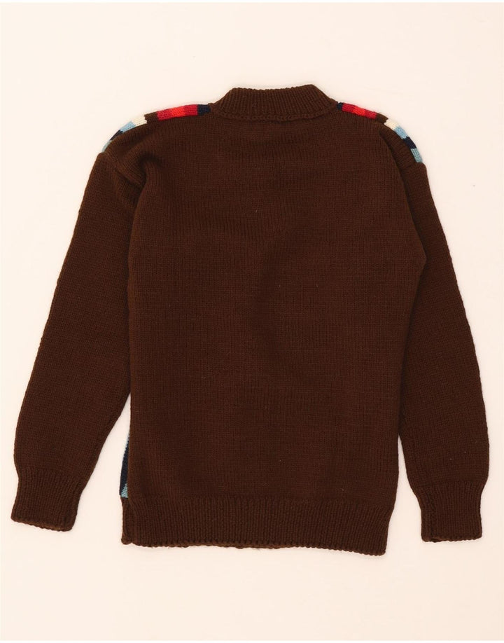 Maglione vintage da donna con collo dolcevita UK 8 piccolo a righe marroni