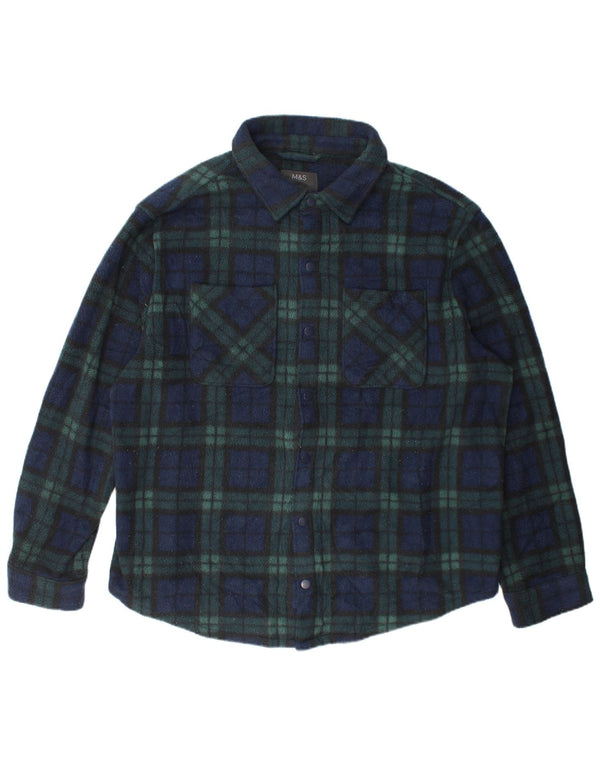 Camicia in pile da uomo Marks & Spencer Overshirt 3XL Poliestere a quadri verde