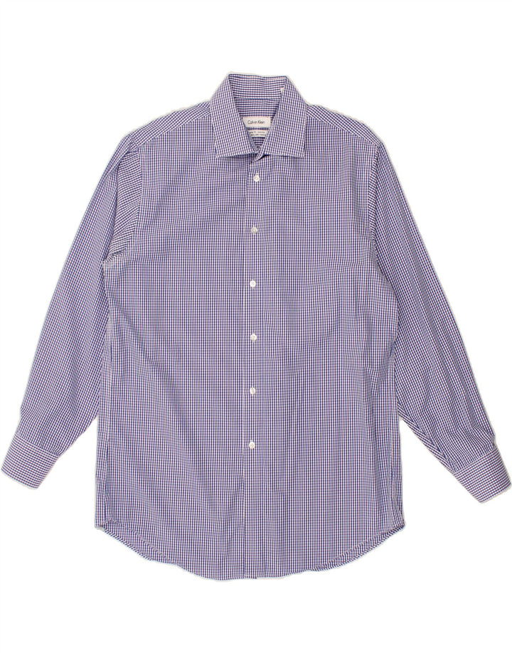 CALVIN KLEIN Camicia da uomo vestibilità regolare taglia 15 1/2 cotone a quadretti blu medio