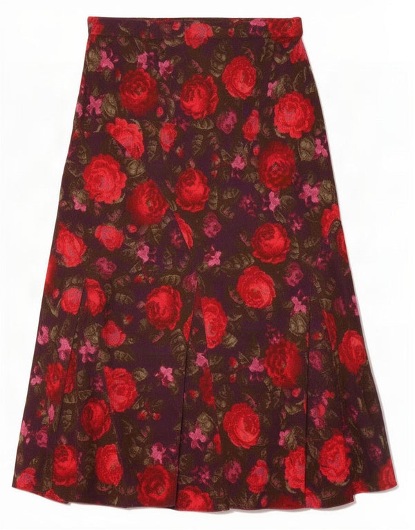 Gonna in velluto a coste da donna Marks & Spencer UK 12 media W32 viola floreale