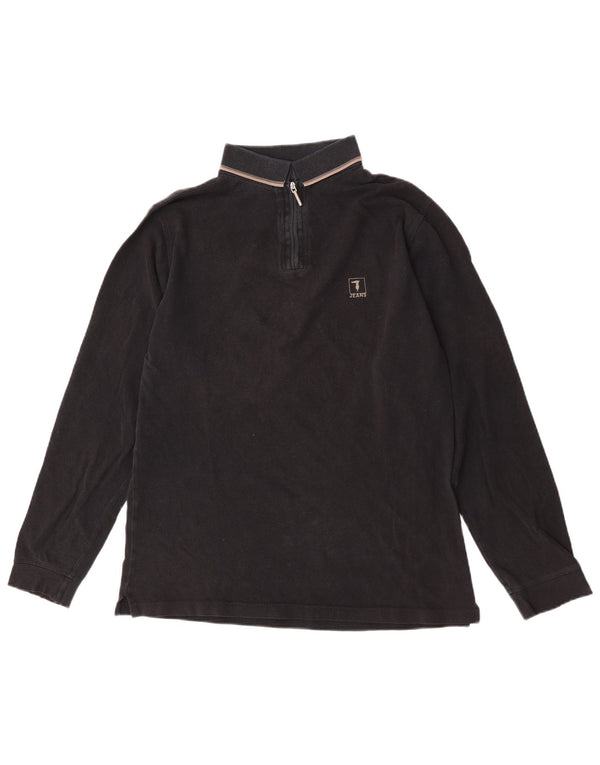 Polo Uomo Manica Lunga Trussardi Jeans Large Nera in Cotone