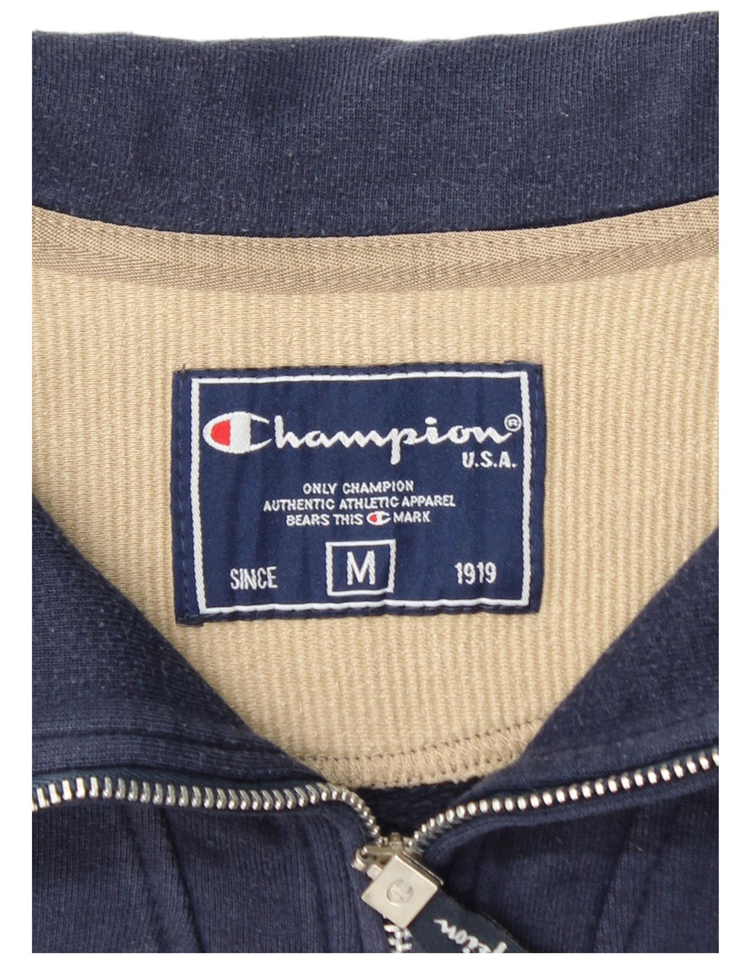 CHAMPION Mens Zip Neck Sweatshirt Jumper Medium Navy Blue Cotton