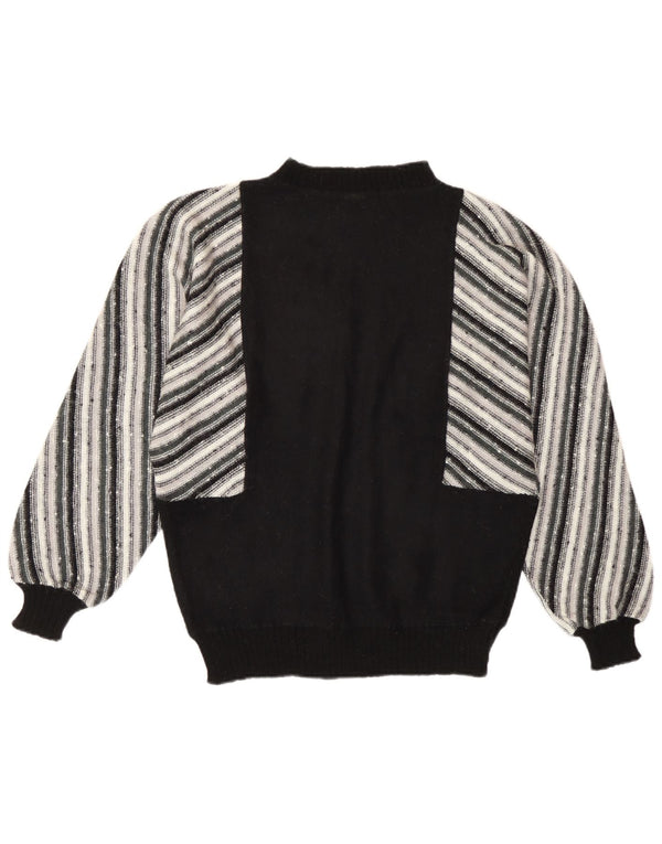 Maglione maglione vintage da donna con collo dolcevita UK 16 grandi strisce nere