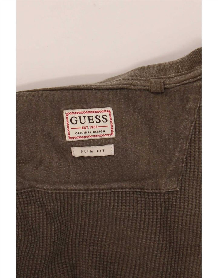 Guess Top da uomo slim fit a maniche lunghe color kaki medio