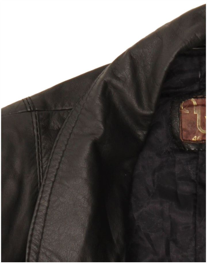 Giacca in pelle doppiopetto vintage da donna IT 46 grande nera