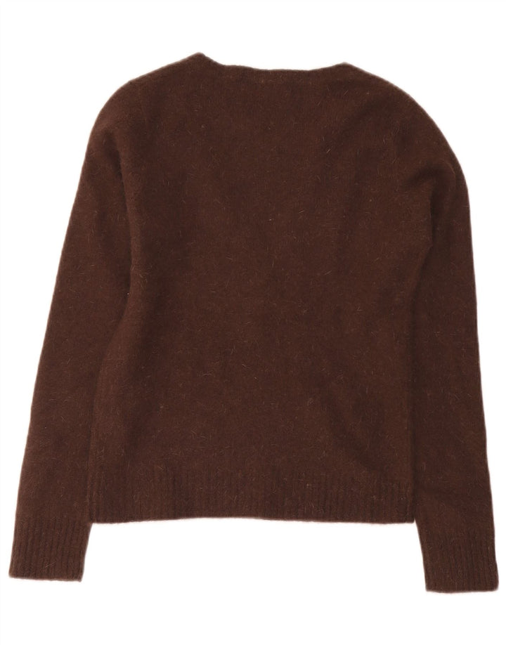 Maglione corto con scollo a V da donna Zara UK 12 Lana marrone medio