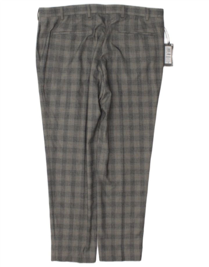 Pantaloni da abito slim da uomo Marks & Spencer W38 L29 Poliestere a quadri grigi