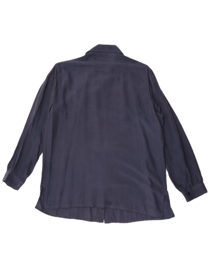 Camicetta camicia vintage da donna UK 14 grande blu navy