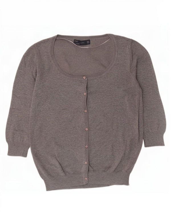 Maglione cardigan con maniche a 3/4 da donna Zara UK 12 Cotone grigio medio
