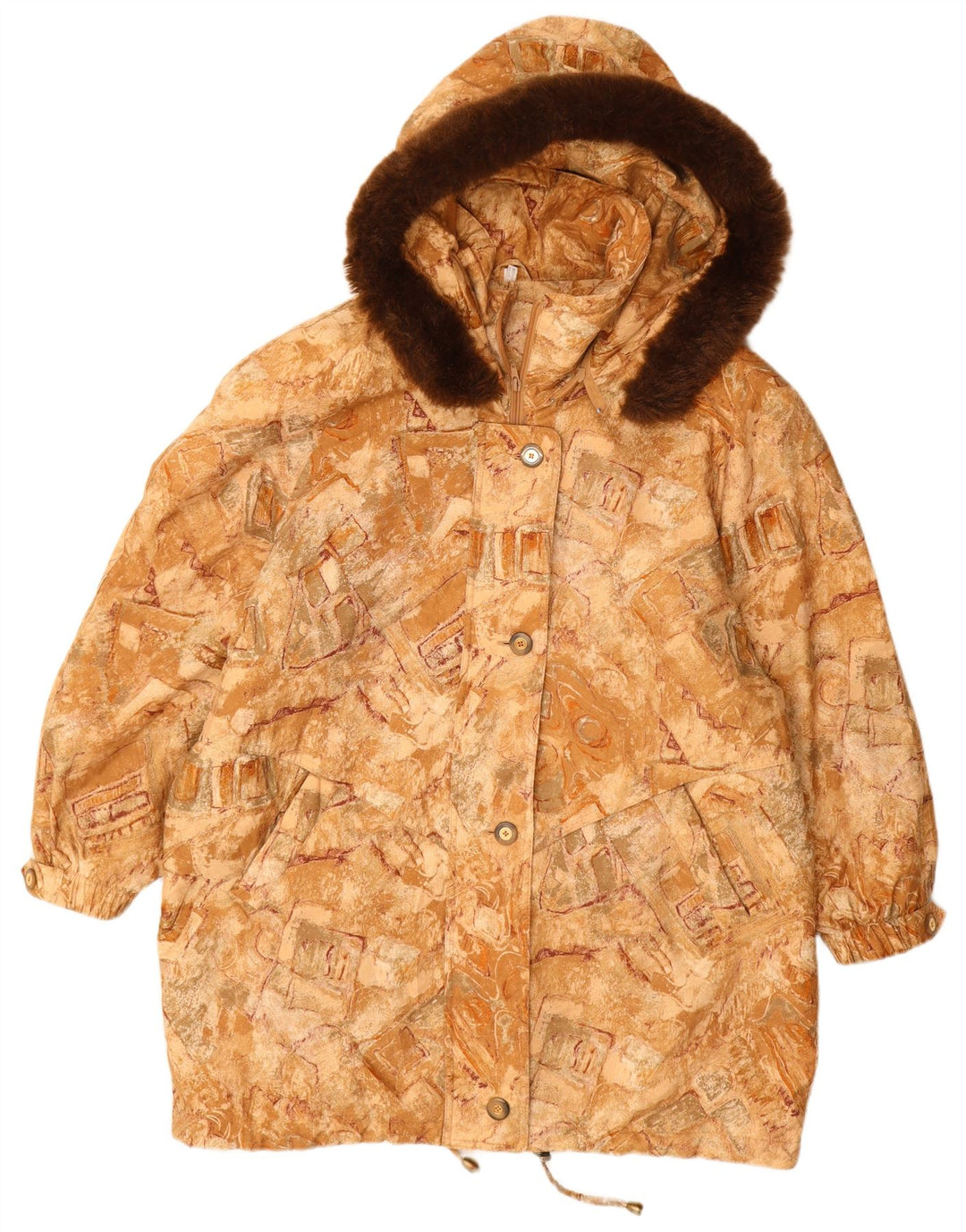 Cappotto giacca a vento con cappuccio da donna VINTAGE taglia 22 3XL Beige geometrico