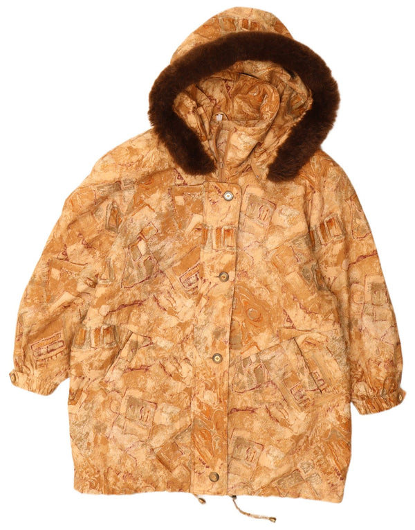 Cappotto giacca a vento con cappuccio da donna VINTAGE taglia 22 3XL Beige geometrico