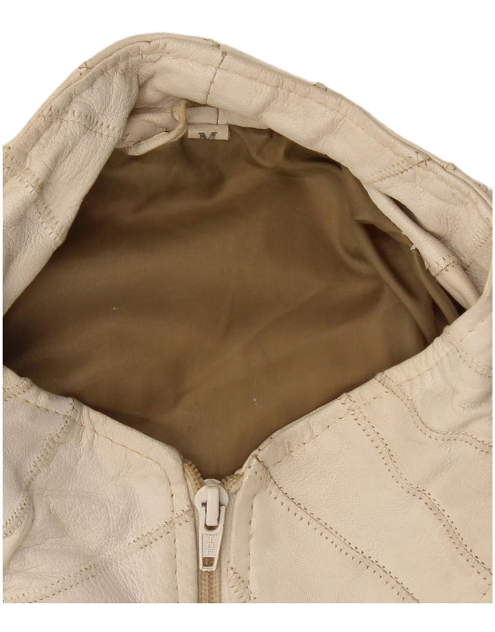 Giacca in pelle bomber da donna VINTAGE UK 14 Pelle bianca media