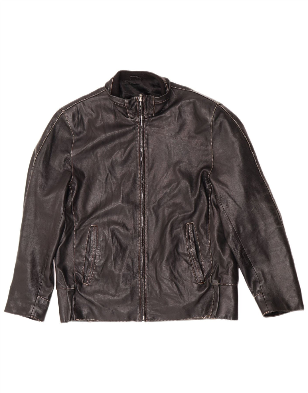 Giacca in pelle vintage da uomo con zip IT 50 grande motociclista nero