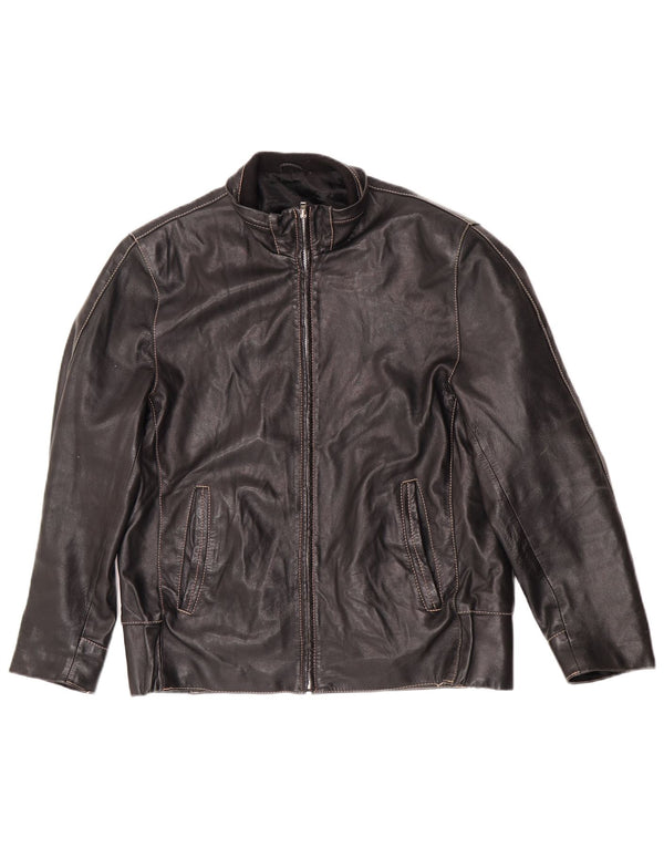 Giacca in pelle vintage da uomo con zip IT 50 grande motociclista nero