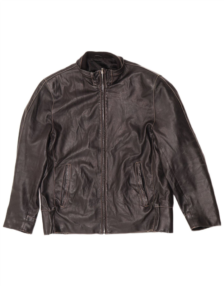 Giacca in pelle vintage da uomo con zip IT 50 grande motociclista nero