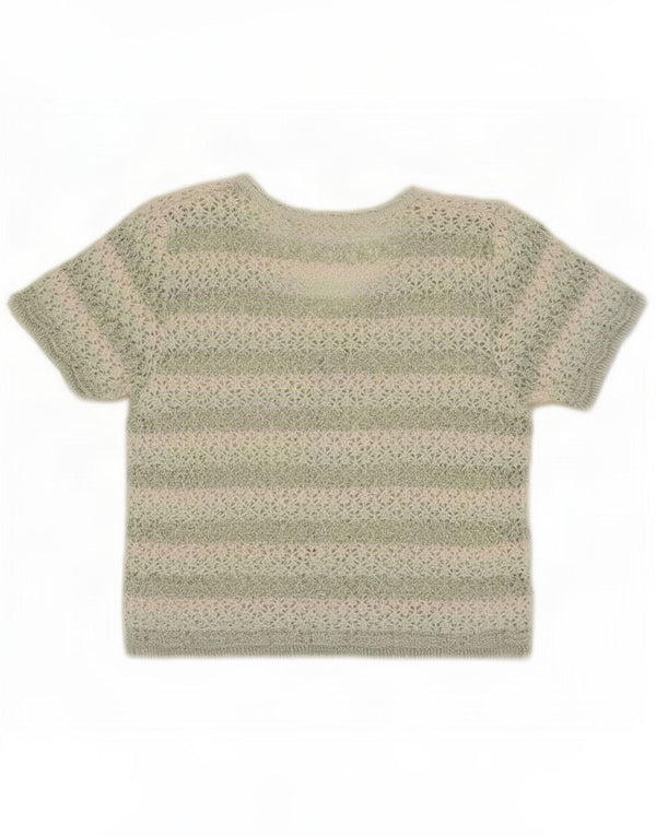 Maglione cardigan a maniche corte da donna vintage UK 14 verde medio a righe