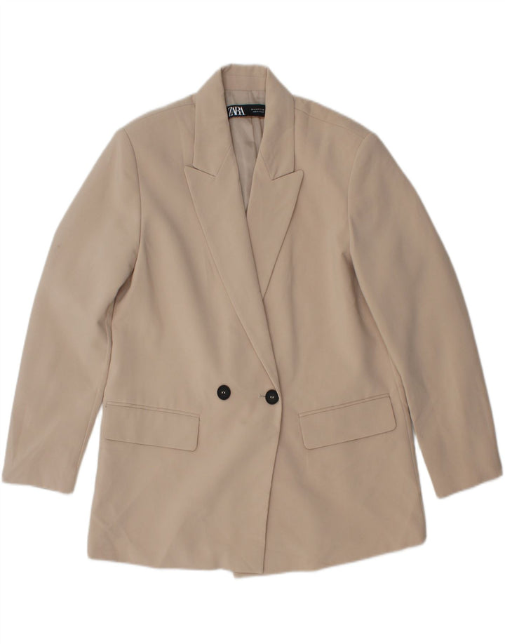 ZARA Giacca Blazer Doppio Petto da Donna UK 10 Small Beige Poliestere