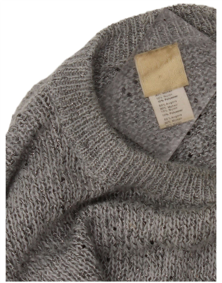 KRIZIA MAGLIA Maglione maglione girocollo da donna UK 18 XL Angora chiazzato grigio