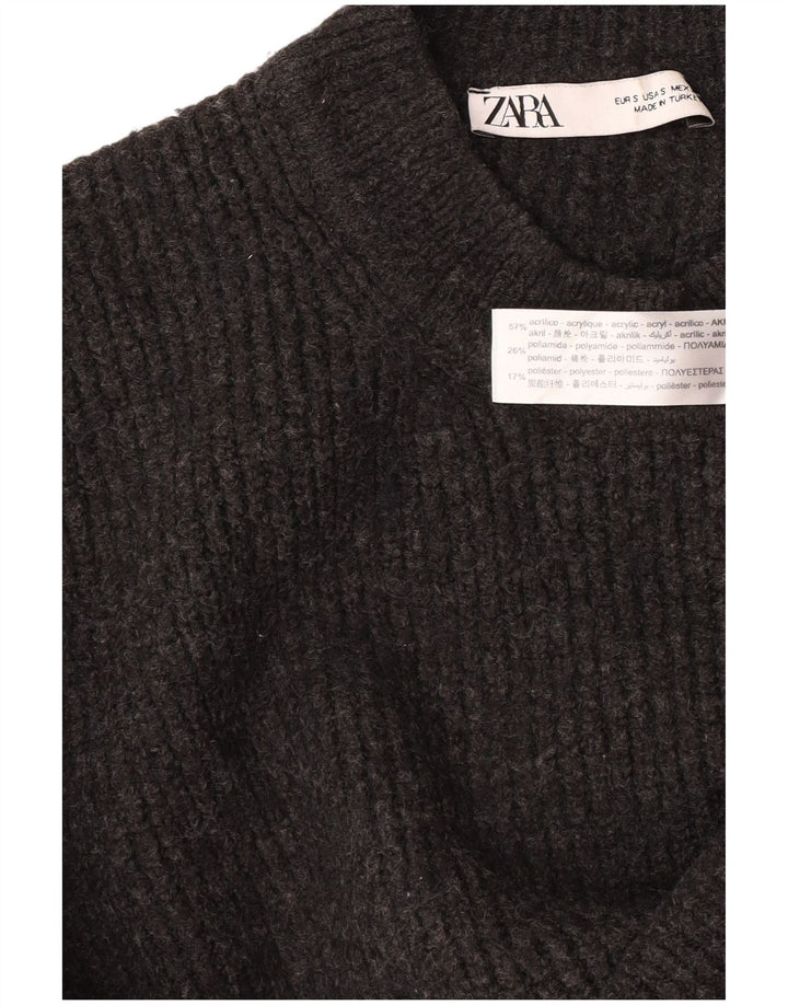 Maglione corto girocollo oversize da donna Zara UK 10 piccolo grigio