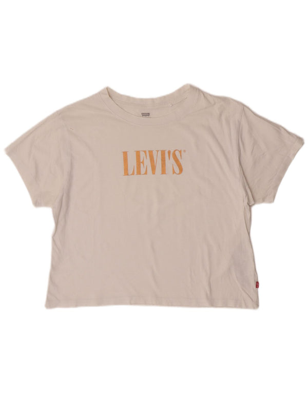 Levi's T-shirt grafica oversize corta da donna, taglia UK 10, piccola, in cotone bianco