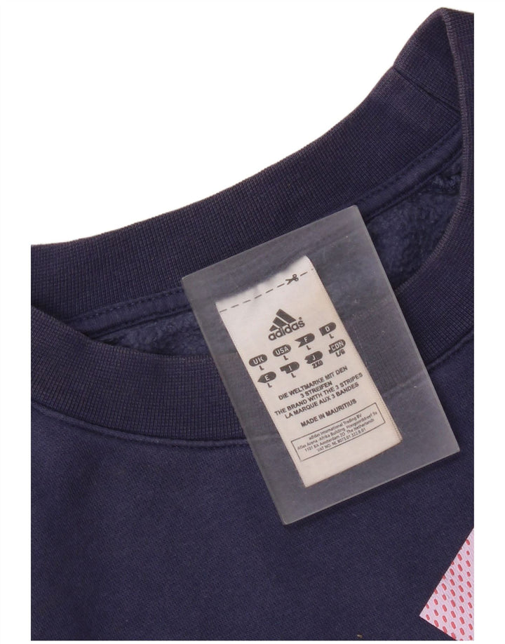 Felpa grafica da donna Adidas Jumper UK 16 Large Blu Navy in cotone