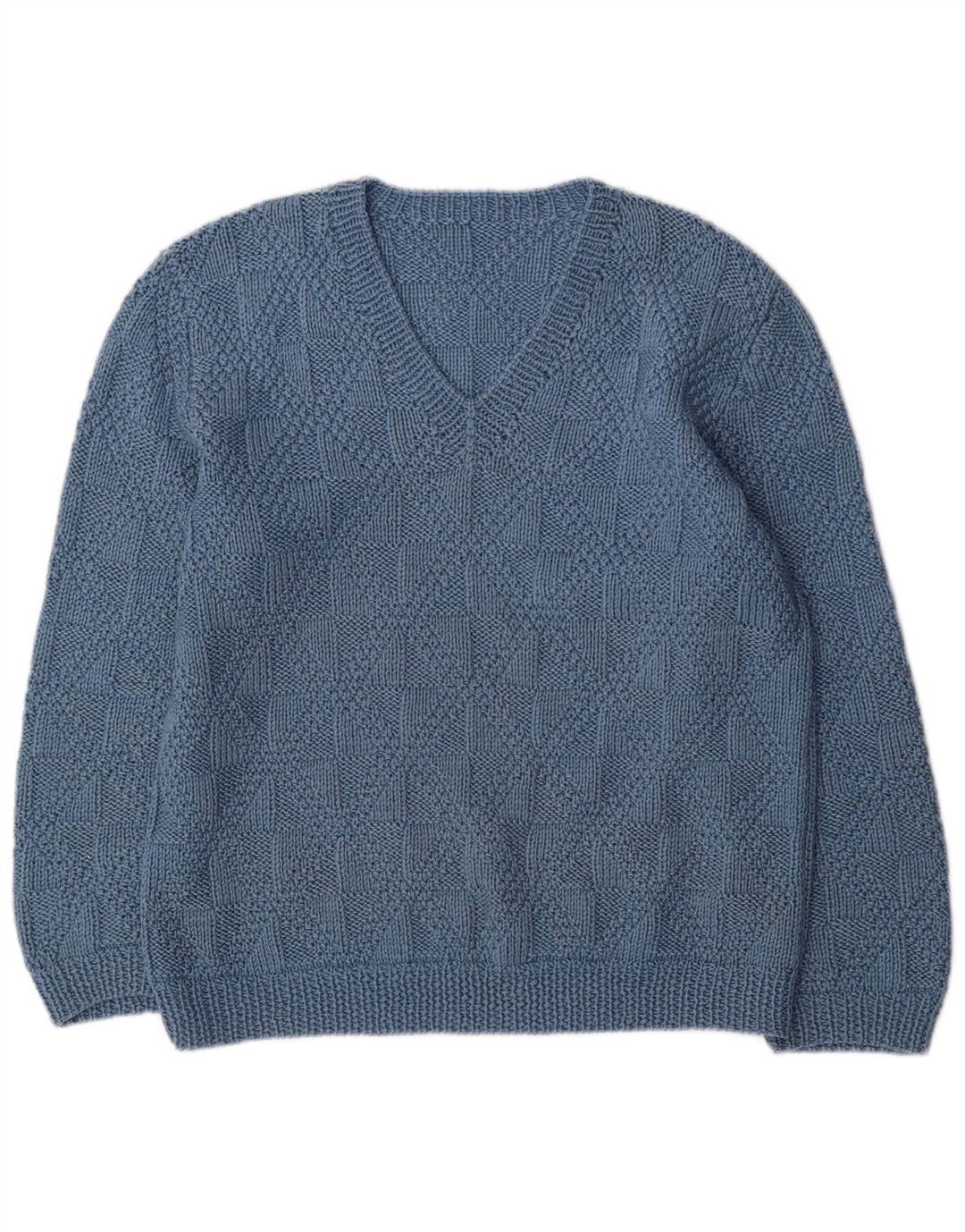 Maglione maglione vintage da donna con scollo a V UK 16 grande blu