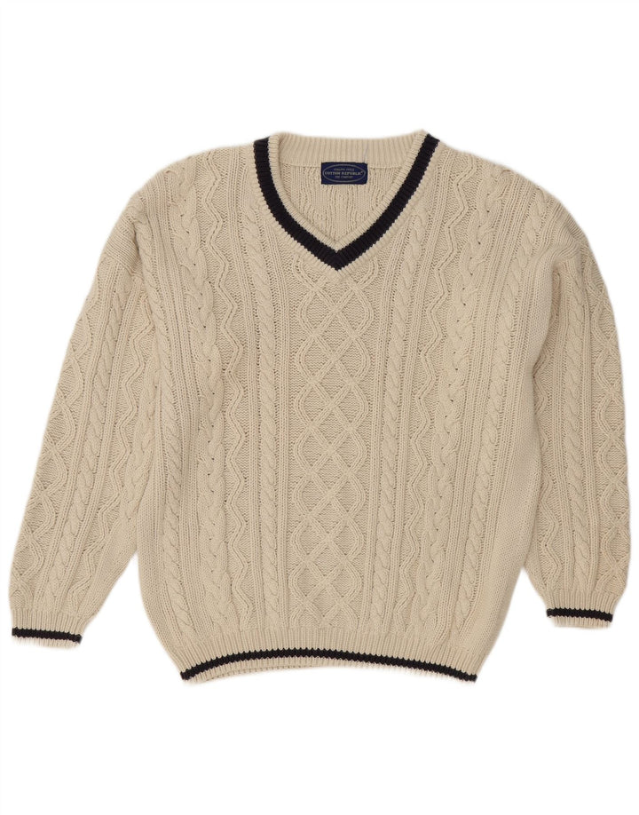 Maglione da uomo con scollo a V Cotton Republic, cotone bianco sporco medio